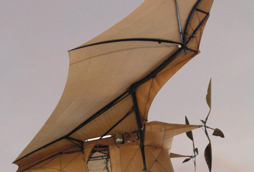 Zdjęcie. Prototyp samolotu Avion-II. Wykonany z płótna, wyglądem przypomina nietoperza.