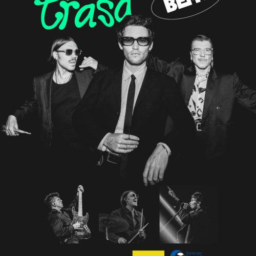 Grafika informacyjna koncert BEMY. Zdjęcie członków zespołu na czarnym tle. Treść na grafice powiela się z treścią komunikatu pod nim.